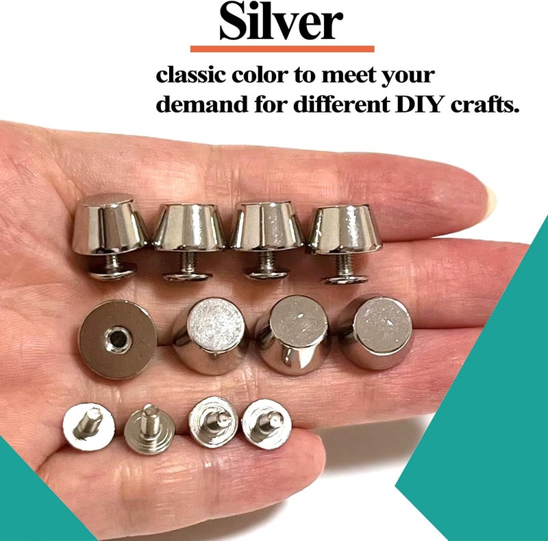 honigo 8 Pack Silver Rivets Stud Handbag Purse Feet 1/2 inch Flat Head Metal Solid Brass Studs Screw Back Feet 12mm Buckle Spikes Leathercraft for Leather Bag Totes DIY Craft - Image 5